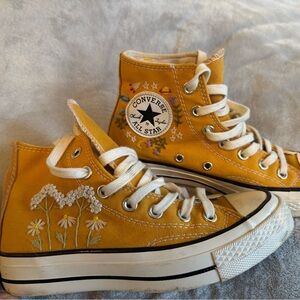 Converse high tops, embroidered with flowers etc